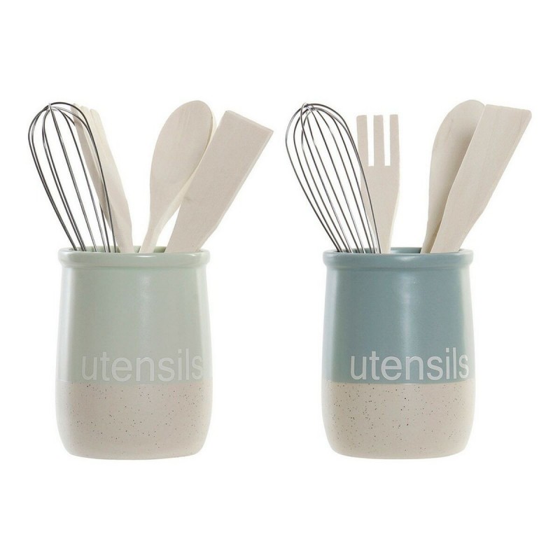 Contenitore per Utensili da Cucina DKD Home Decor Legno d'albero della gomma Gres (2 pcs)