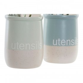 Contenitore per Utensili da Cucina DKD Home Decor Legno d'albero della gomma Gres (2 pcs)