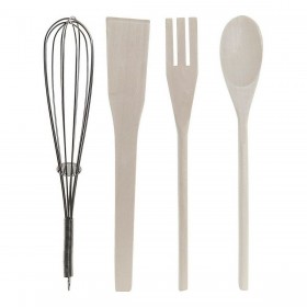 Contenitore per Utensili da Cucina DKD Home Decor Legno d'albero della gomma Gres (2 pcs)