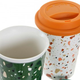 Tazza Mug DKD Home Decor Terrazo Porcellana Beige Verde Silicone 4 Unità (400 ml) (10 x 10 x 14 cm)