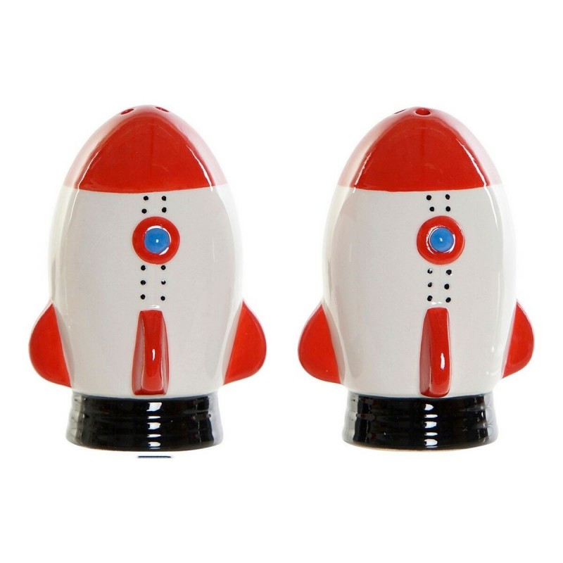 Portasale con Coperchio DKD Home Decor Bianco Rosso Dolomite 6,5 x 7 x 9 cm (2 pcs)
