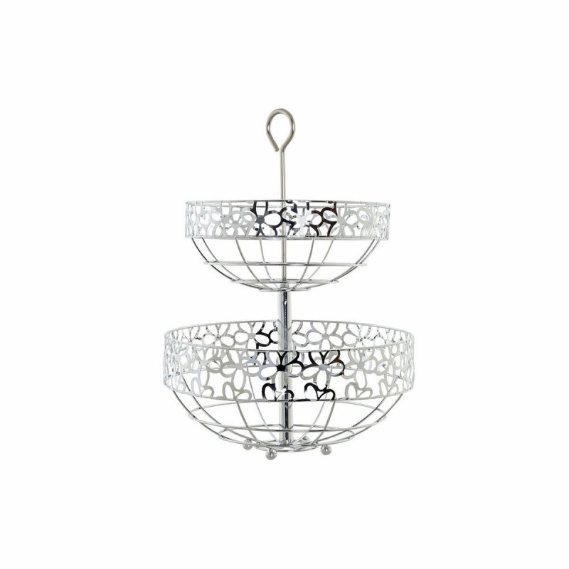 Portafrutta DKD Home Decor Argento Metallo Fiori (28 x 28 x 39 cm)