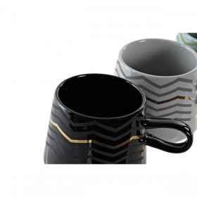 Tazza Mug DKD Home Decor Nero Grigio Azzurro Rosa Gres Moderno (400 ml) (4 Unità)