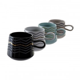 Tazza Mug DKD Home Decor Nero Grigio Azzurro Rosa Gres Moderno (400 ml) (4 Unità)