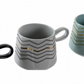 Tazza Mug DKD Home Decor Nero Grigio Azzurro Rosa Gres Moderno (400 ml) (4 Unità)