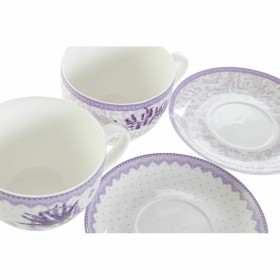 Tazza con Piatto DKD Home Decor Bianco Verde Lilla Porcellana 220 ml (2 Unità)