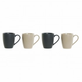 Set di Tazze DKD Home Decor Beige Grigio scuro Legno d'albero della gomma Gres 300 ml 19 x 13 x 31 cm (4 Pezzi)