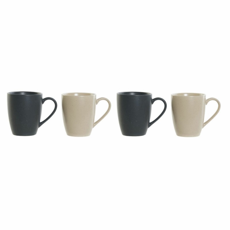 Set di Tazze DKD Home Decor Beige Grigio scuro Legno d'albero della gomma Gres 300 ml 19 x 13 x 31 cm (4 Pezzi)