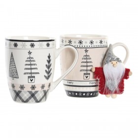 Tazza Mug DKD Home Decor Rosa Nero Porțelan Bone China (360 ml) (2 Unità)