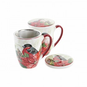 Tazza per Infusi DKD Home Decor Uccello Porcellana Rosso Verde (380 ml) (2 Unità)