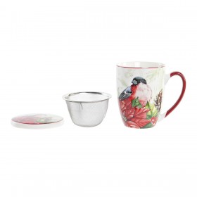 Tazza per Infusi DKD Home Decor Uccello Porcellana Rosso Verde (380 ml) (2 Unità)