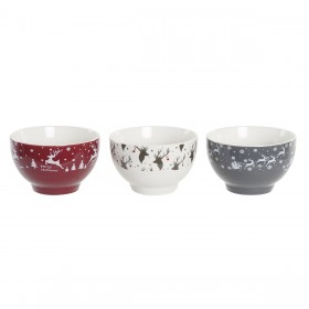 Set di Ciotole DKD Home Decor Bianco Rosso Grigio Porcellana 500 ml 13 x 13 x 8 cm (3 Unità)
