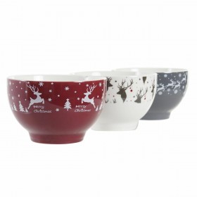 Set di Ciotole DKD Home Decor Bianco Rosso Grigio Porcellana 500 ml 13 x 13 x 8 cm (3 Unità)
