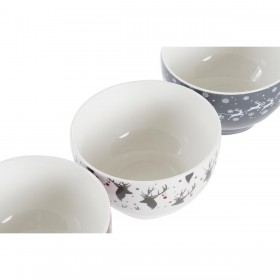 Set di Ciotole DKD Home Decor Bianco Rosso Grigio Porcellana 500 ml 13 x 13 x 8 cm (3 Unità)