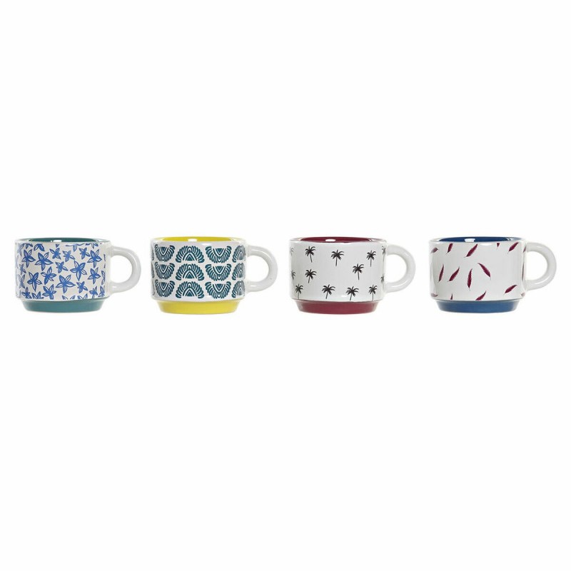Set di Tazze da Caffè DKD Home Decor Giallo Azzurro Multicolore Turchese Rosso Granato Metallo Gres 150 ml