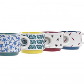 Set di Tazze da Caffè DKD Home Decor Giallo Azzurro Multicolore Turchese Rosso Granato Metallo Gres 150 ml