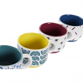 Set di Tazze da Caffè DKD Home Decor Giallo Azzurro Multicolore Turchese Rosso Granato Metallo Gres 150 ml