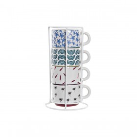 Set di Tazze da Caffè DKD Home Decor Giallo Azzurro Multicolore Turchese Rosso Granato Metallo Gres 150 ml