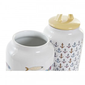 Barattolo DKD Home Decor Bianco Multicolore Gres Mediterraneo (2 Unità)