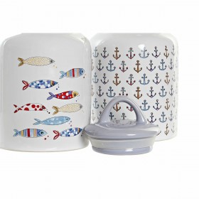 Barattolo DKD Home Decor Bianco Multicolore Gres Mediterraneo (2 Unità)