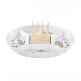 Vassoio per aperitivi DKD Home Decor Multicolore Naturale Bambù Gres Tropicale 23,5 x 23,5 x 7 cm