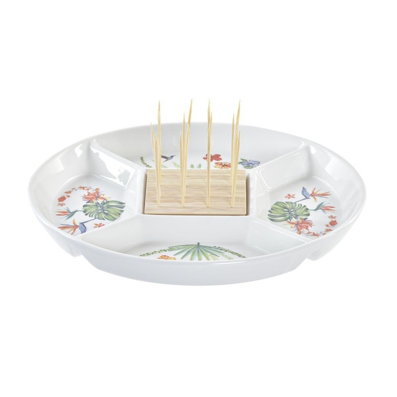 Vassoio per aperitivi DKD Home Decor Multicolore Naturale Bambù Gres Tropicale 23,5 x 23,5 x 7 cm