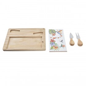 Tagliere per Formaggi DKD Home Decor Bambù Gres 24,5 x 20 x 1,2 cm (4 Unità)