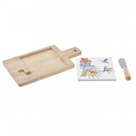Tagliere per Formaggi DKD Home Decor Bambù Alluminio Gres 21,5 x 11,8 x 1,5 cm (3 Pezzi)