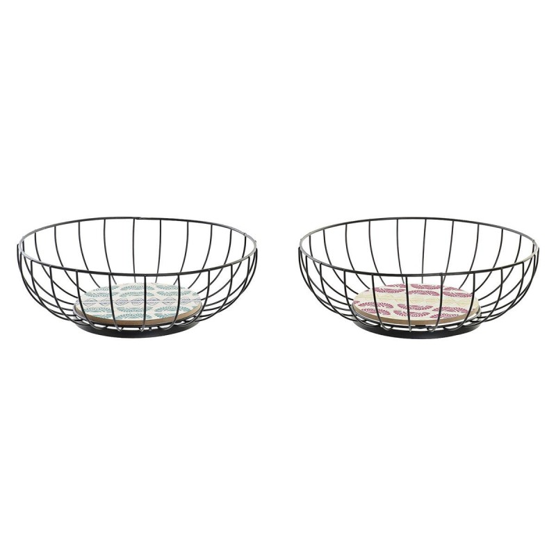 Portafrutta DKD Home Decor Azzurro Turchese Metallo Legno MDF 28 x 28 x 11 cm (2 Unità)