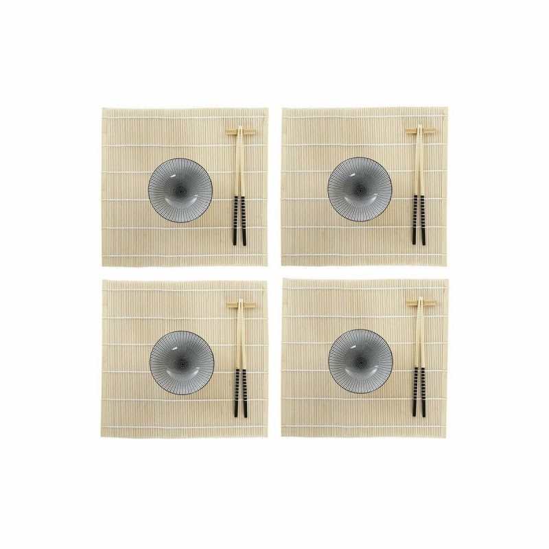 Set per Sushi DKD Home Decor 14,5 x 14,5 x 31 cm Nero Gres Orientale (16 Pezzi)