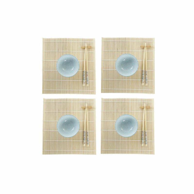 Set per Sushi DKD Home Decor 14,5 x 14,5 x 31 cm Azzurro Bianco Gres Orientale (16 Pezzi)
