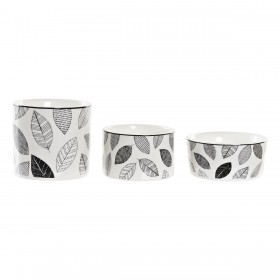Set da Aperitivo DKD Home Decor Bianco/Nero Bambù Gres Fogli Cottage 3 Pezzi 8 cm 20 x 20 x 8 cm