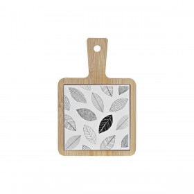 Vassoio per aperitivi DKD Home Decor Bianco/Nero Bambù Gres Fogli Cottage 18 x 12 x 1 cm