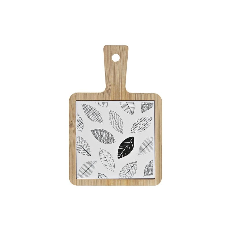 Vassoio per aperitivi DKD Home Decor Bianco/Nero Bambù Gres Fogli Cottage 18 x 12 x 1 cm