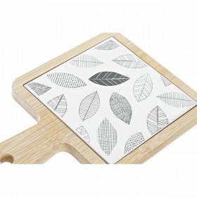 Vassoio per aperitivi DKD Home Decor Bianco/Nero Bambù Gres Fogli Cottage 18 x 12 x 1 cm