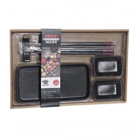 Set per Sushi DKD Home Decor Nero Bambù Gres (31,3 x 19,3 x 2,7 cm)