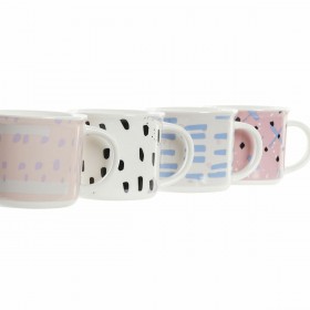 Tazza Mug DKD Home Decor Nero Azzurro Rosa Bianco Gres (310 ml) (4 Unità)