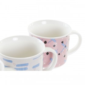 Tazza Mug DKD Home Decor Nero Azzurro Rosa Bianco Gres (310 ml) (4 Unità)