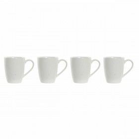 Set di 4 Tazze Mug DKD Home Decor Bianco Naturale Legno d'albero della gomma Gres 300 ml 19 x 13 x 31 cm