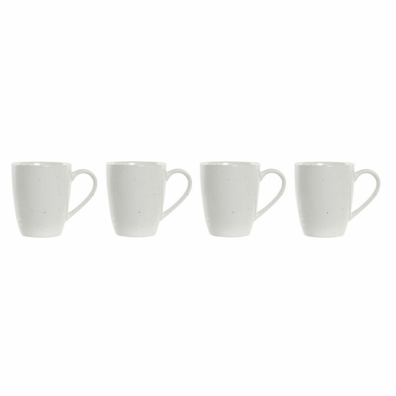 Set di 4 Tazze Mug DKD Home Decor Bianco Naturale Legno d'albero della gomma Gres 300 ml 19 x 13 x 31 cm