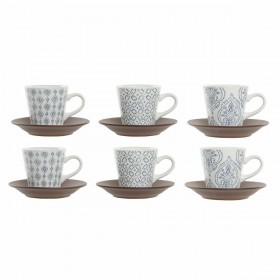 Set di Tazze da Caffè DKD Home Decor Azzurro Bianco Marrone Legno d'albero della gomma Gres 90 ml