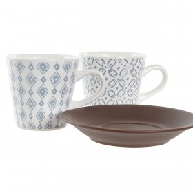 Set di Tazze da Caffè DKD Home Decor Azzurro Bianco Marrone Legno d'albero della gomma Gres 90 ml