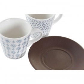 Set di Tazze da Caffè DKD Home Decor Azzurro Bianco Marrone Legno d'albero della gomma Gres 90 ml