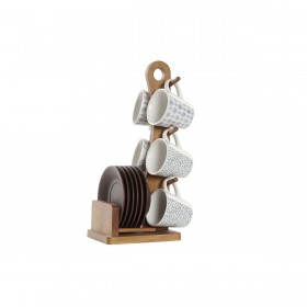 Set di Tazze da Caffè DKD Home Decor Azzurro Bianco Marrone Legno d'albero della gomma Gres 90 ml