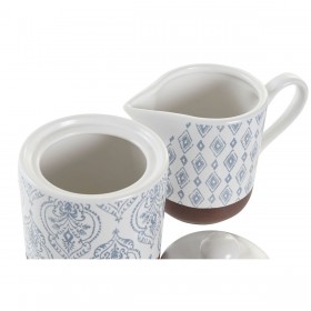 Portazucchero DKD Home Decor Azzurro Bianco Marrone Gres 12,5 x 6,5 x 8 cm (2 pcs)