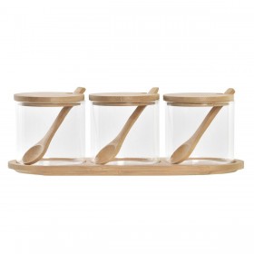 Portazucchero DKD Home Decor Di base Trasparente Naturale Bambù 3 Pezzi 8,5 cm 29 x 10 x 10 cm