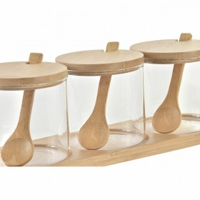 Portazucchero DKD Home Decor Di base Trasparente Naturale Bambù 3 Pezzi 8,5 cm 29 x 10 x 10 cm