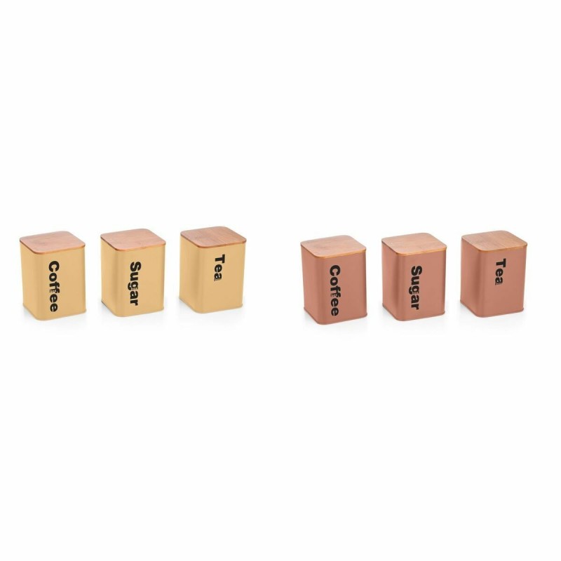 Barattolo in Metallo DKD Home Decor Metallo Terracotta Giallo Bambù Vintage (10 x 10 x 14,5 cm) (6 Unità)