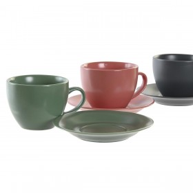 Set di 6 Tazze con Piatto DKD Home Decor Verde Rosa Grigio scuro Gres 150 ml 16 x 17 x 35 cm
