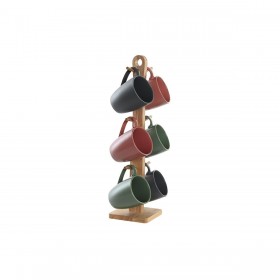 Set di 4 Tazze Mug DKD Home Decor Verde Rosa Naturale Grigio scuro Gres 160 ml 17 x 12 x 39 cm